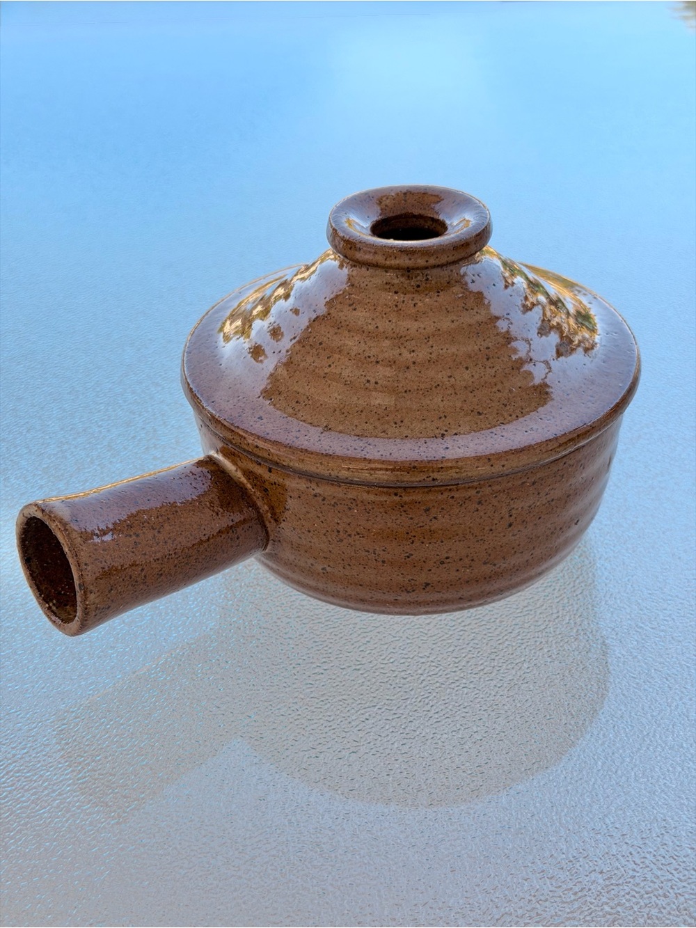 Tagine Stoneware Pottery Single Serve Vented Lid Hollow Handle Egg & Soup Cooker